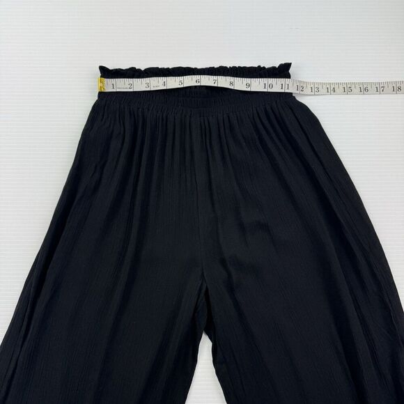 Goa Beachwear Japna Black Smocked Waist Wide Leg Pants Size XS Boho Crochet Trim - Picture 4 of 7